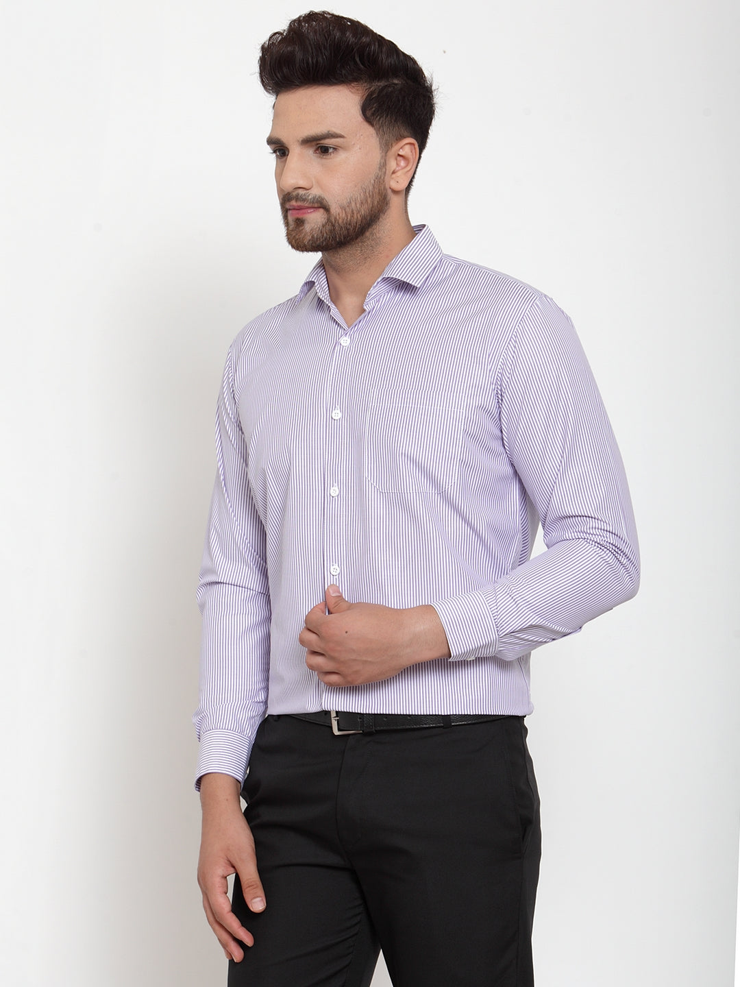 Purple Striped Cotton Formal Shirts - Stylish Mens Shirt Online