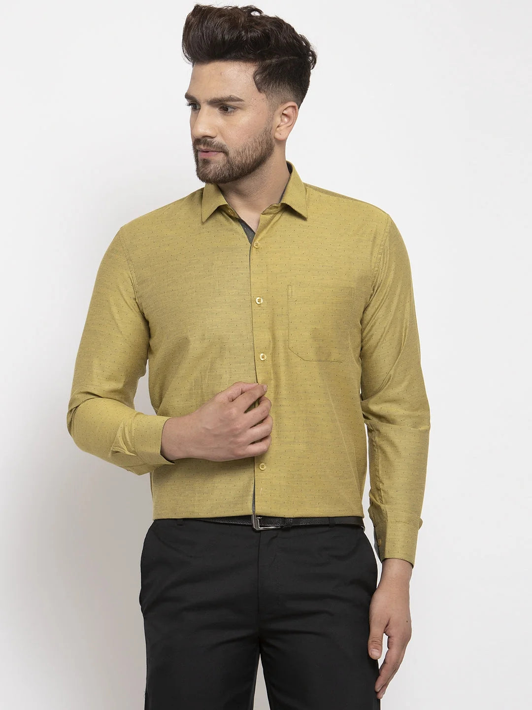 Olive Cotton Polka Dots Formal Shirts | Smart Mens Shirt