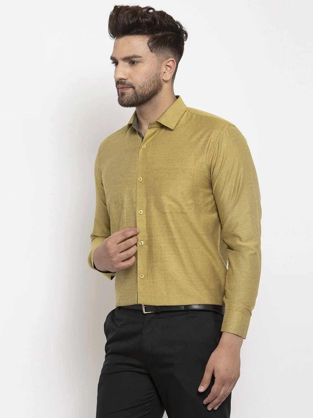Olive Cotton Polka Dots Formal Shirts | Smart Mens Shirt