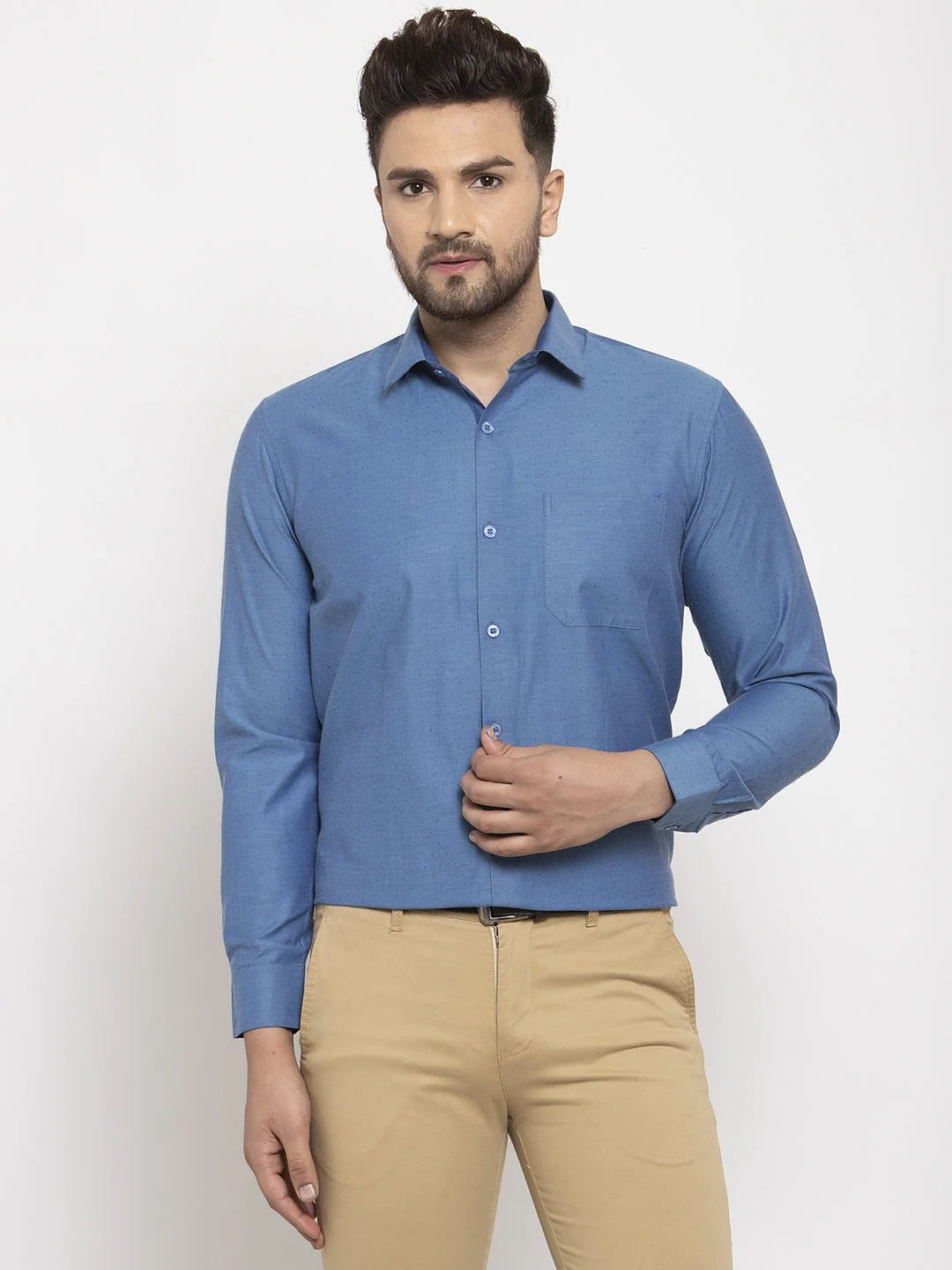 Teal Cotton Polka Dots Formal Shirts | Stylish Mens Shirt