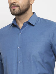 Indian Needle Teal Men's Cotton Polka Dots Formal Shirt's