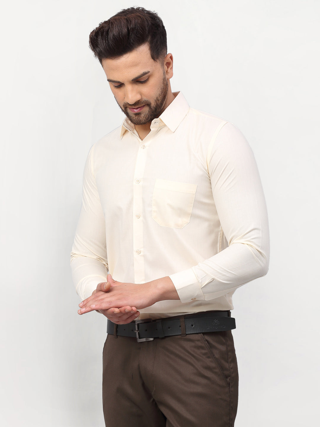 DesiQlo Men Solid Formal Shirt - Beige