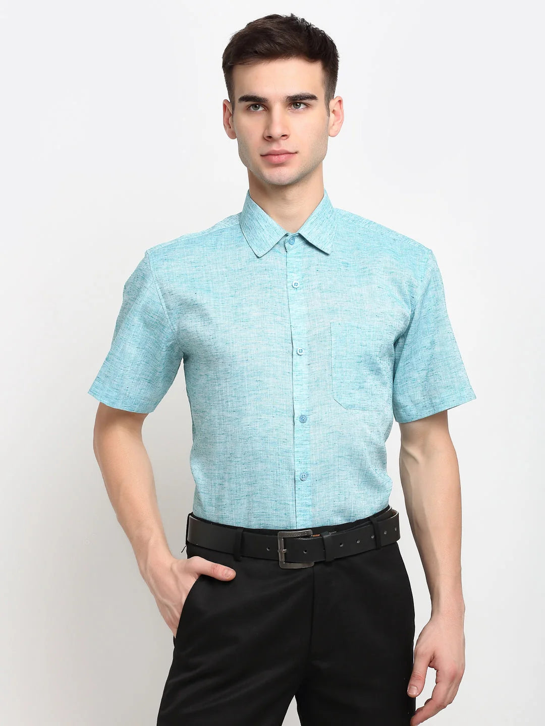 Green Solid Cotton Mens Shirt | Half Sleeve Formal Shirts