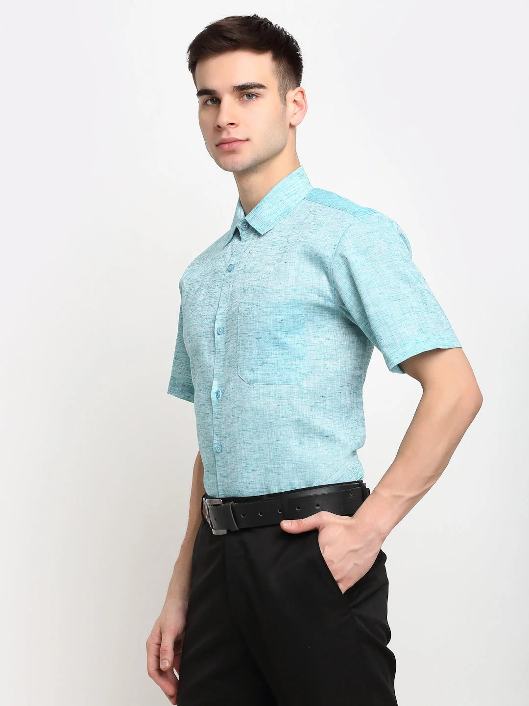 Green Solid Cotton Mens Shirt | Half Sleeve Formal Shirts