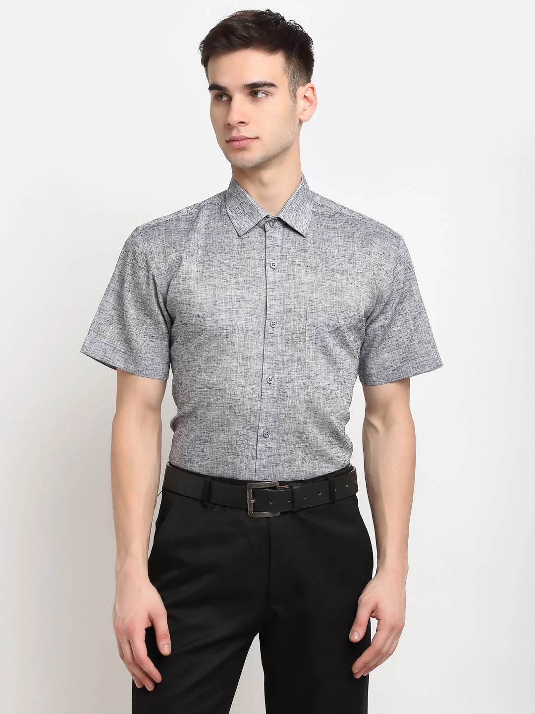Grey Solid Cotton Mens Shirt | Half Sleeve Formal Shirts