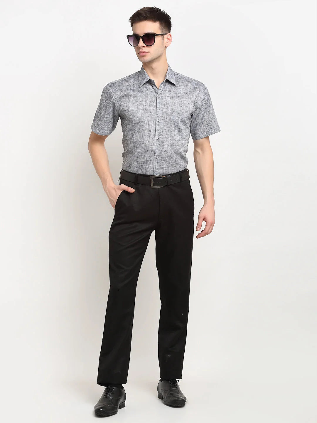 Grey Solid Cotton Mens Shirt | Half Sleeve Formal Shirts