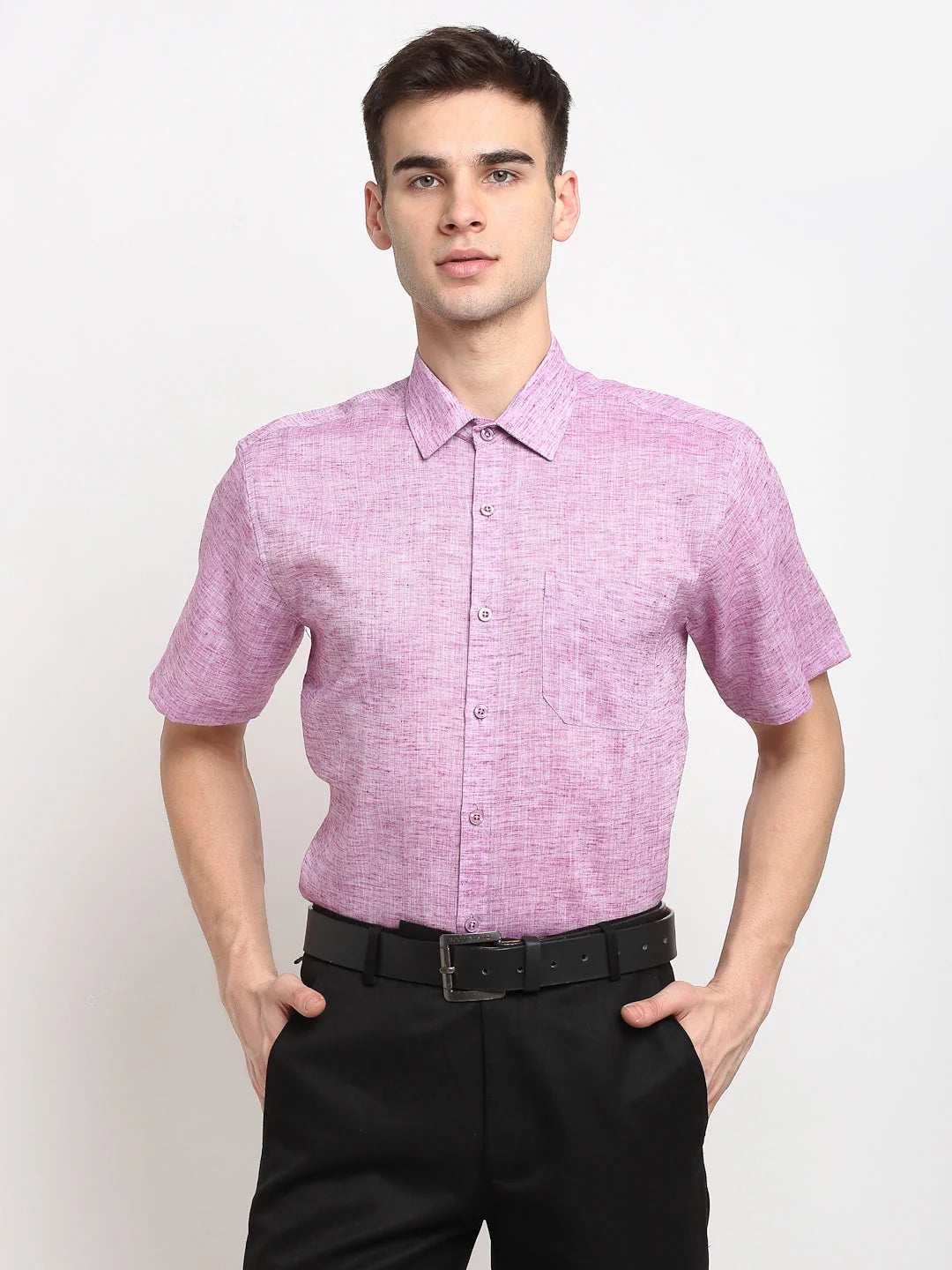 Indian Needle Purple Cotton Mens Shirt - Half Sleeve Formal Shirt