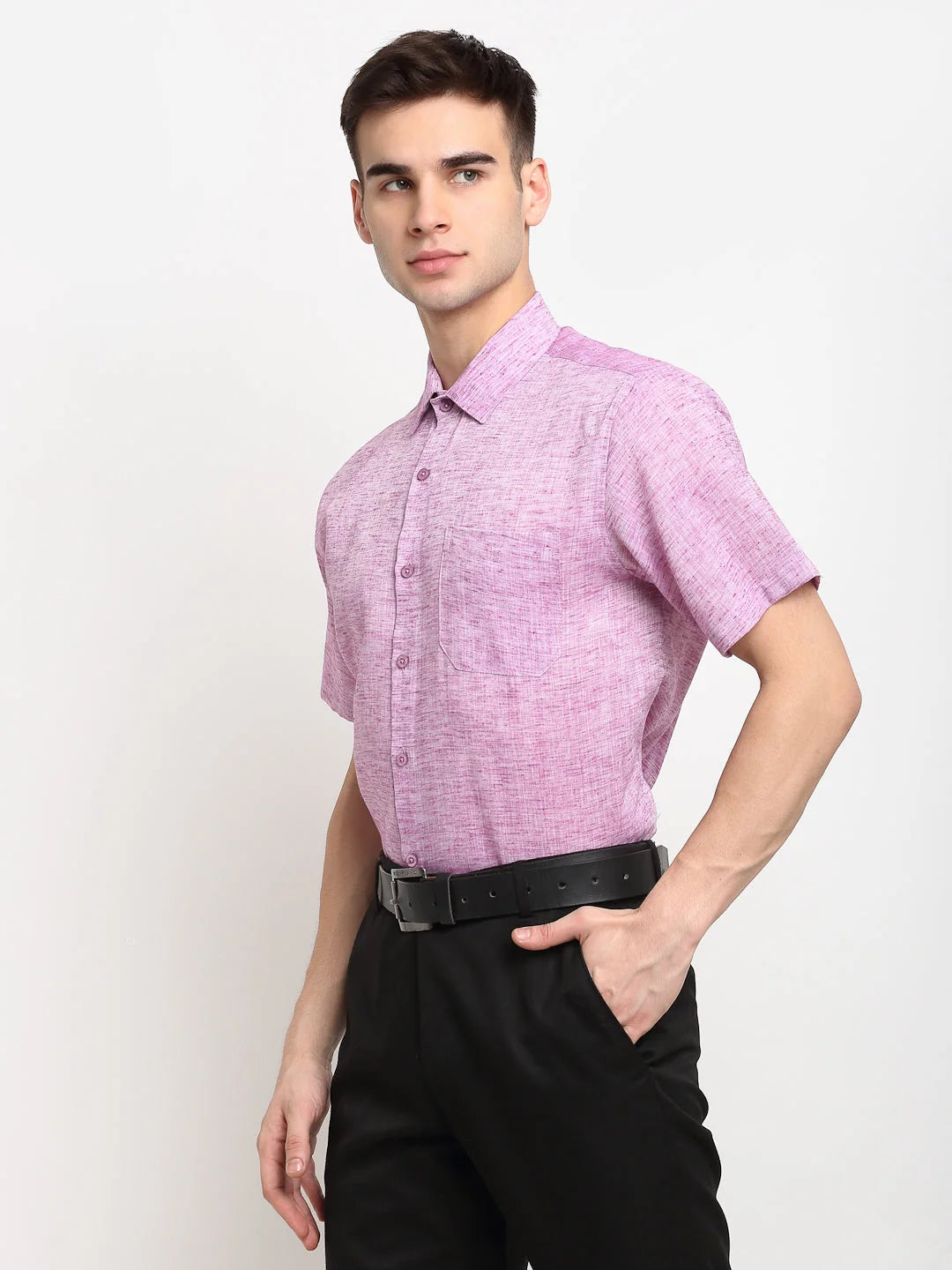 Indian Needle Purple Cotton Mens Shirt - Half Sleeve Formal Shirt