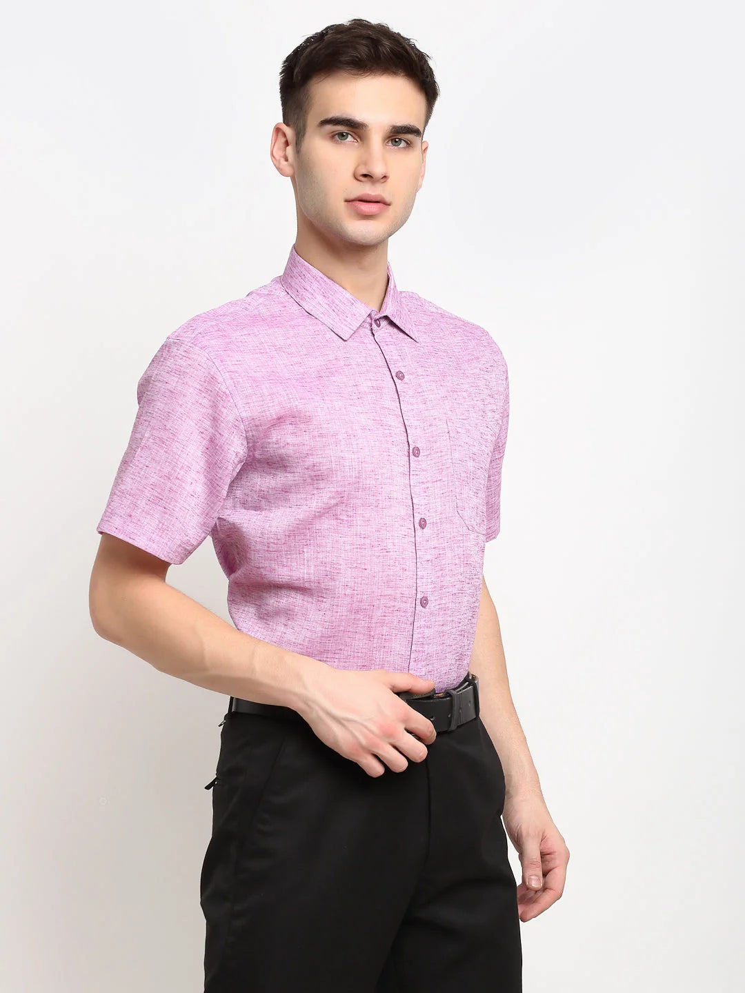 Indian Needle Purple Cotton Mens Shirt - Half Sleeve Formal Shirt