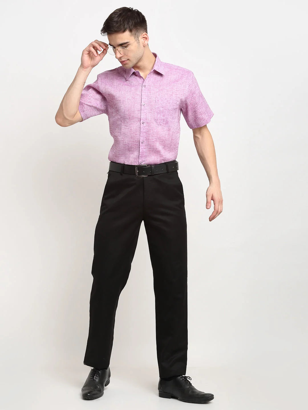 Indian Needle Purple Cotton Mens Shirt - Half Sleeve Formal Shirt