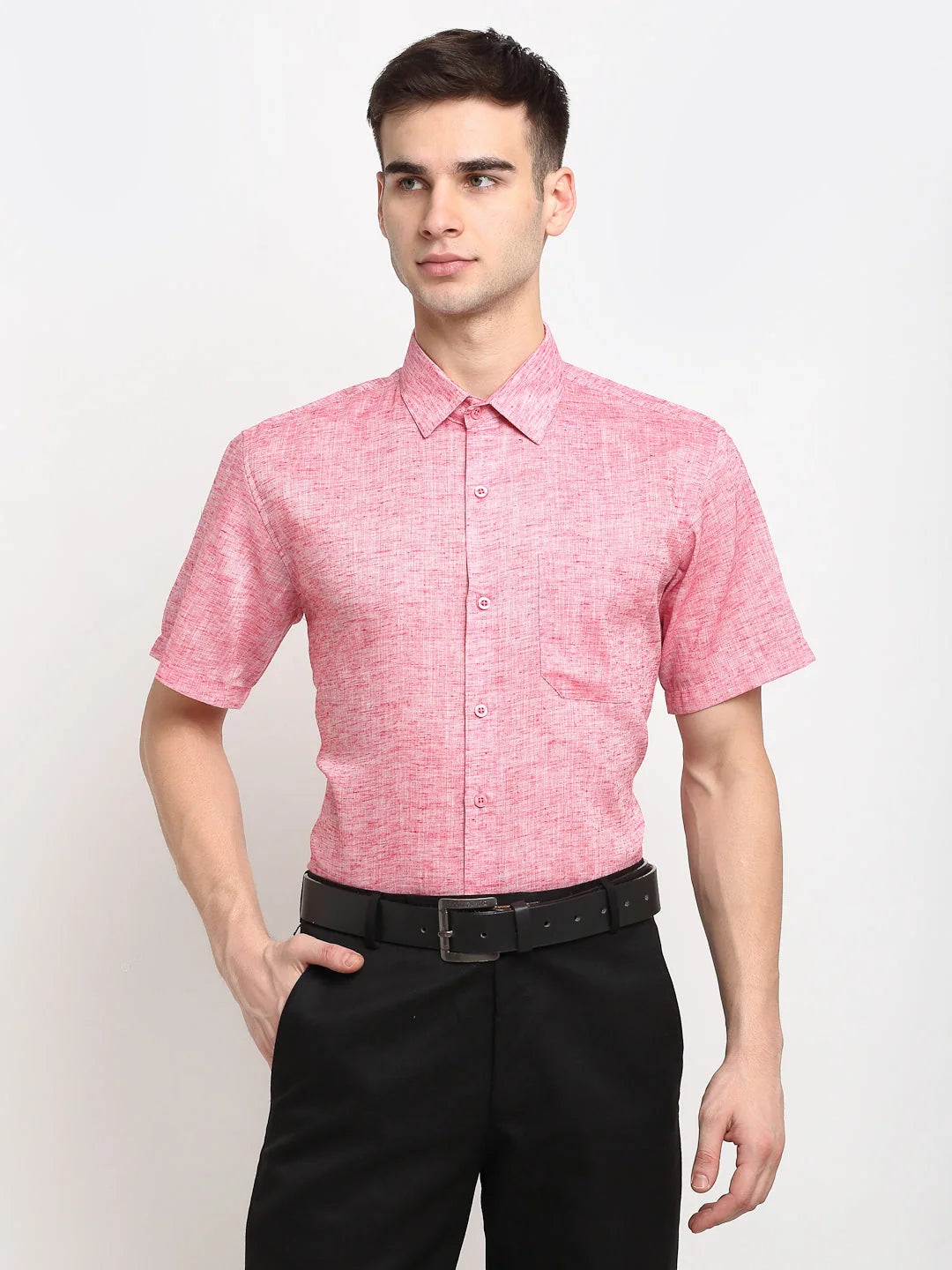 Indian Needle Red Cotton Mens Shirt - Half Sleeve Formal Shirt