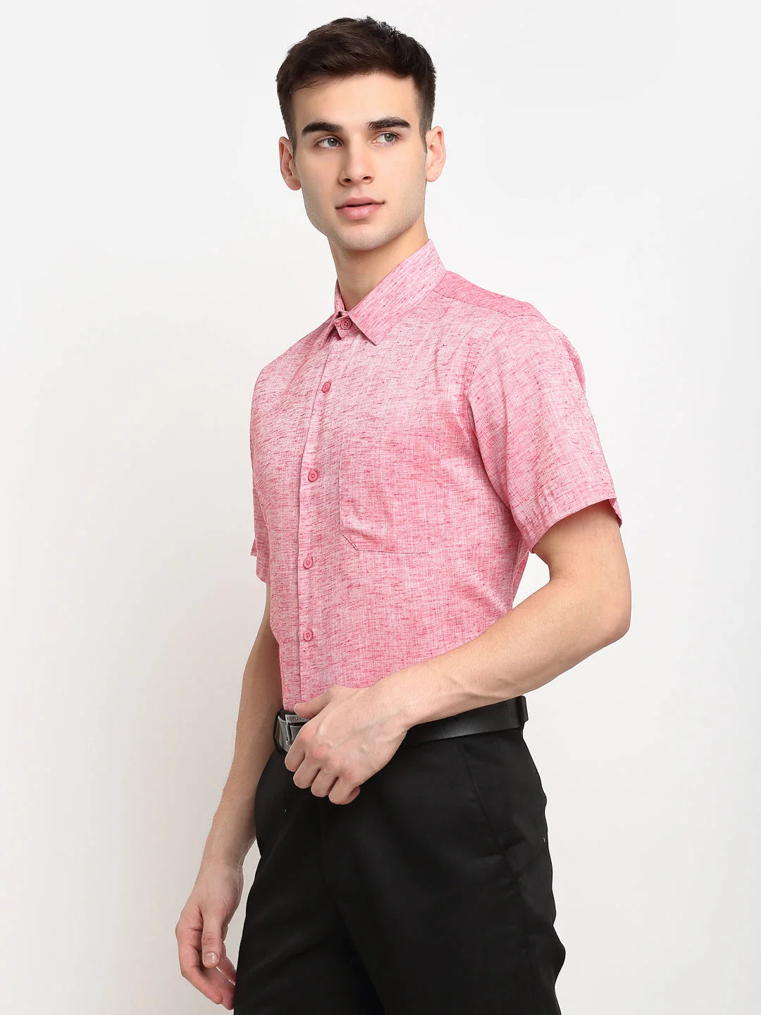 Indian Needle Red Cotton Mens Shirt - Half Sleeve Formal Shirt