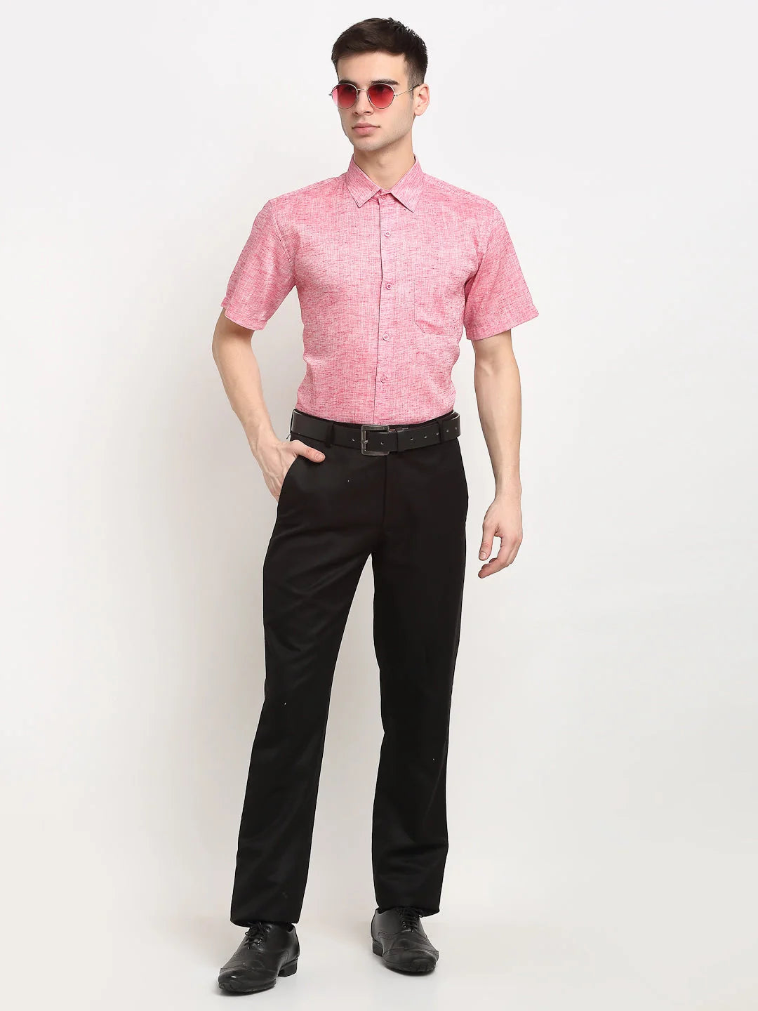 Indian Needle Red Cotton Mens Shirt - Half Sleeve Formal Shirt
