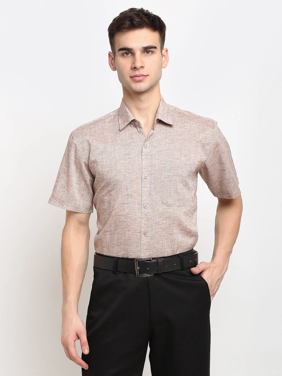Indian Needle Rust Cotton Mens Shirt - Half Sleeve Formal Shirts