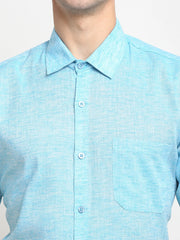 Indian Needle Blue Men's Solid Cotton Half Sleeves Formal Shirt