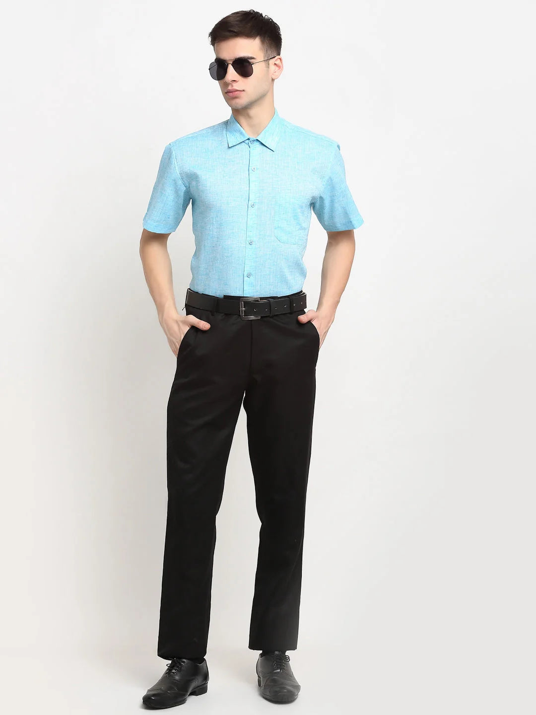 Indian Needle Blue Cotton Mens Shirt - Half Sleeve Formal Shirt