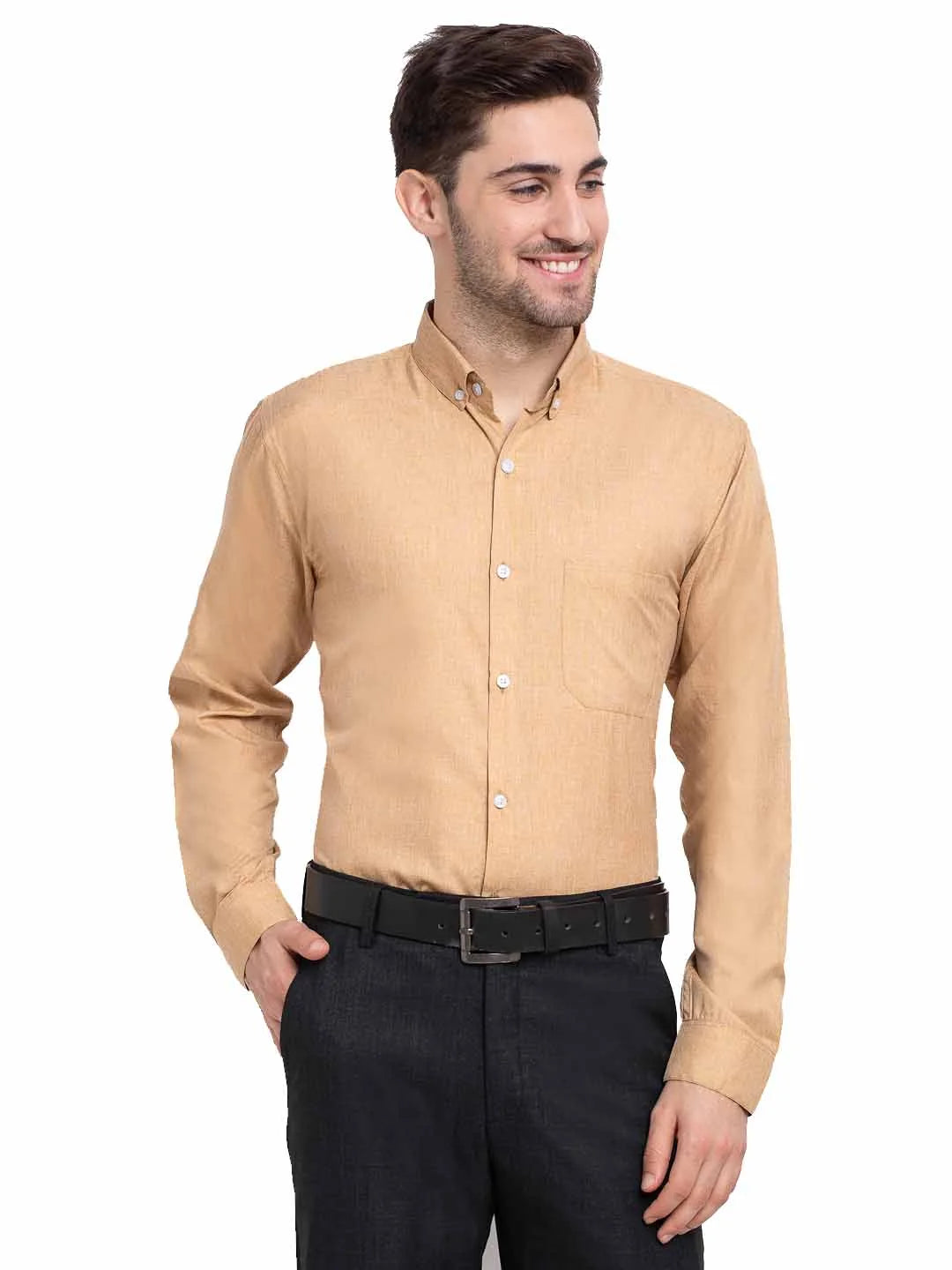 Beige Cotton Formal Shirt - Button Down Collar Mens Shirt