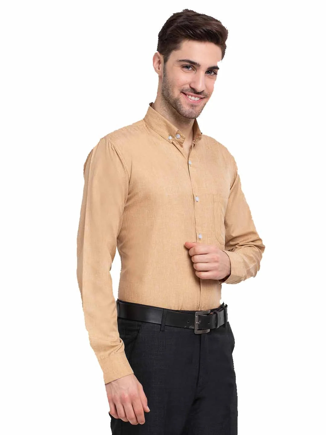 Beige Cotton Formal Shirt - Button Down Collar Mens Shirt