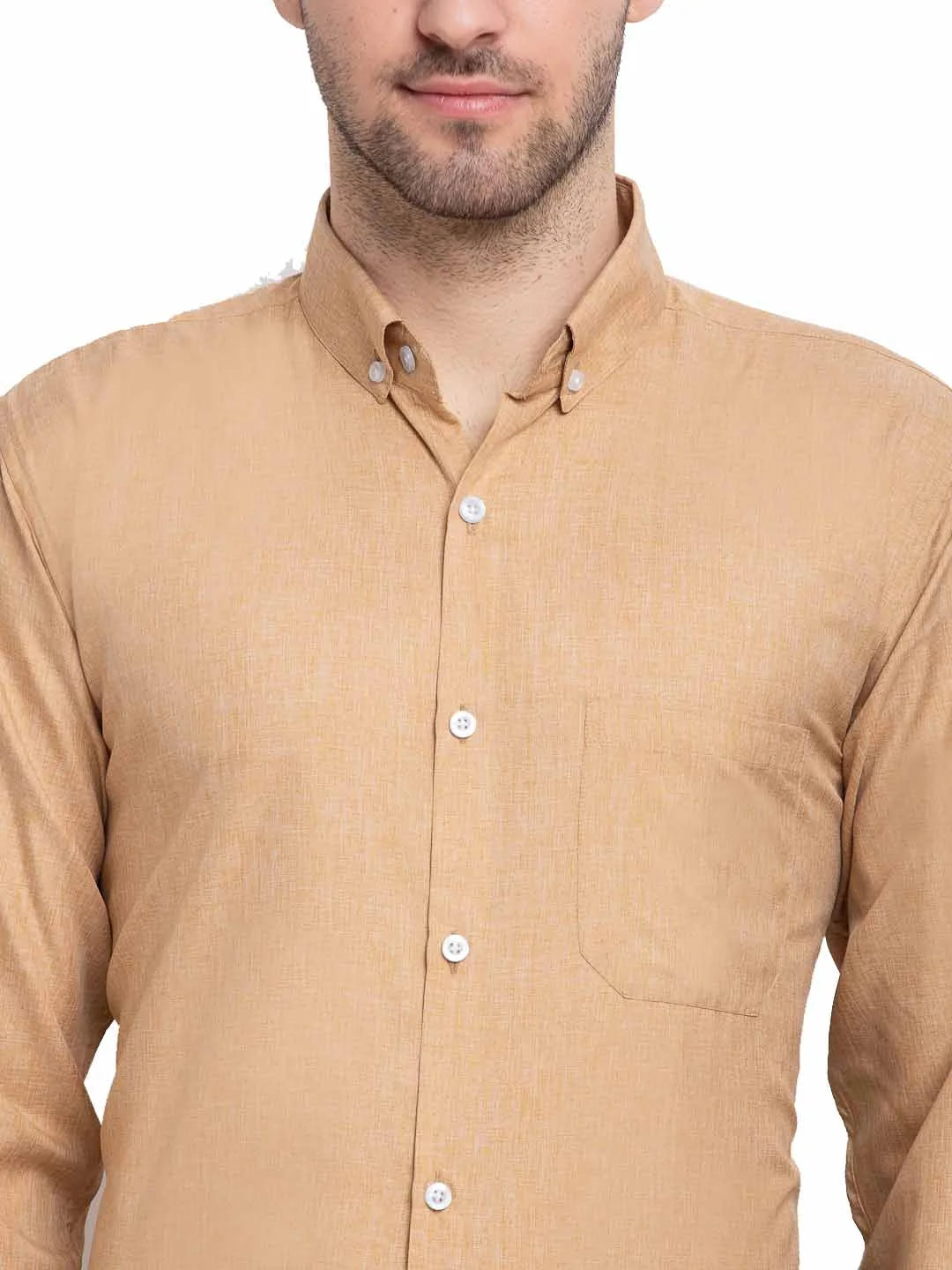 Beige Cotton Formal Shirt - Button Down Collar Mens Shirt