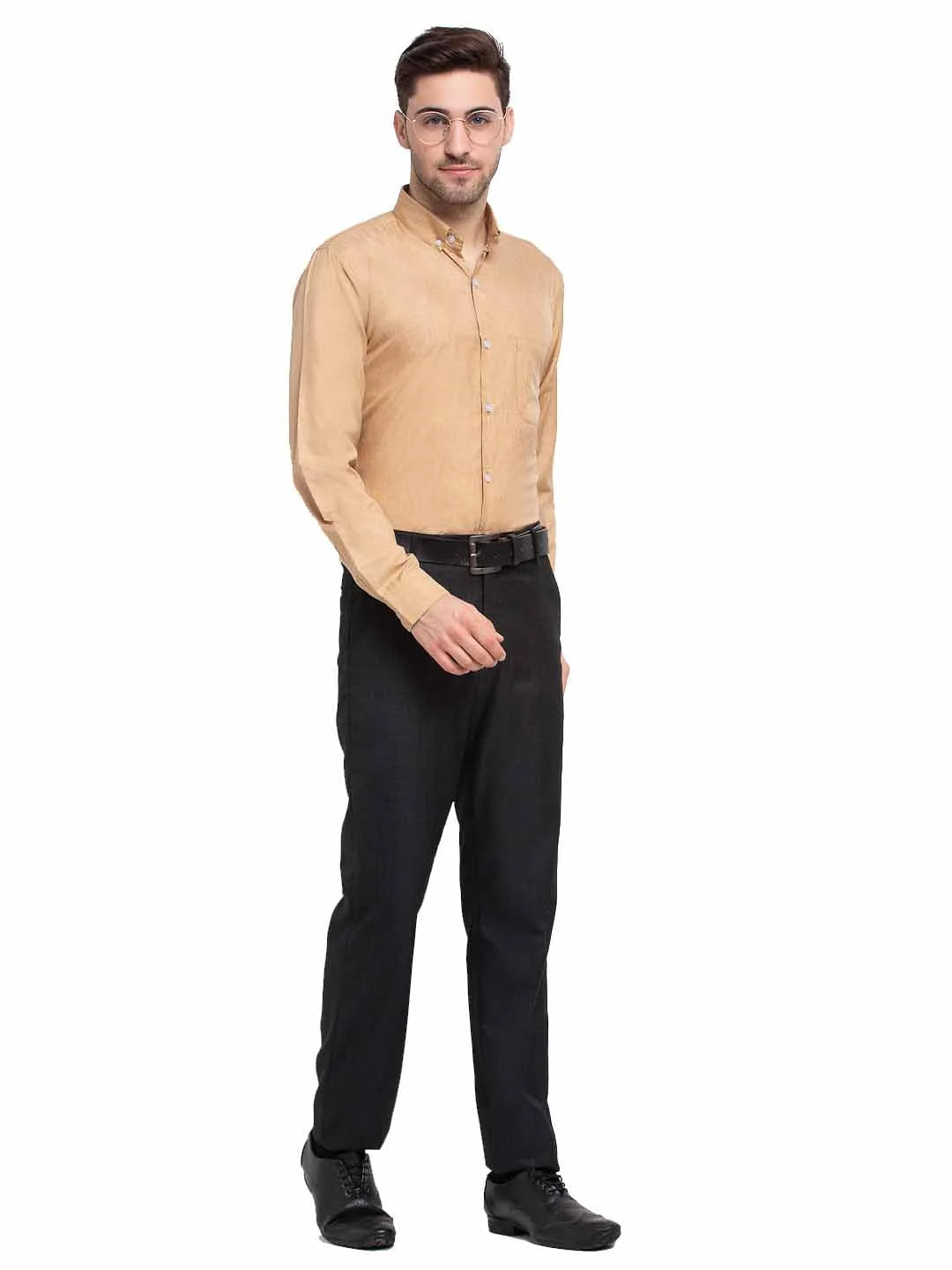 Beige Cotton Formal Shirt - Button Down Collar Mens Shirt