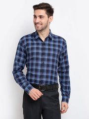 Indian Needle Blue Men's Checked Cotton Shirt