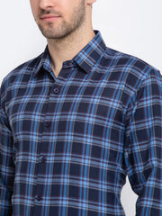 Indian Needle Blue Men's Checked Cotton Shirt