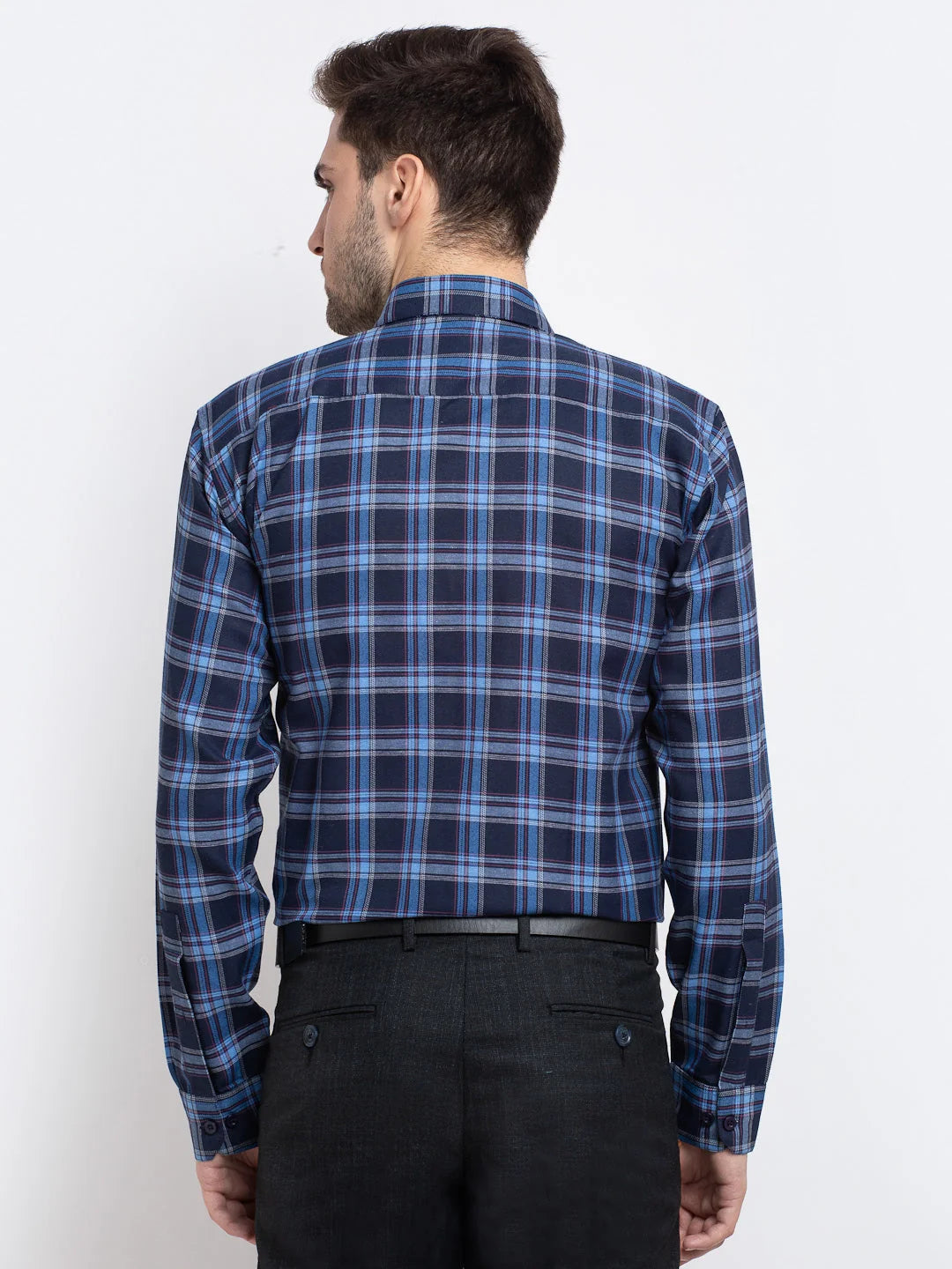 Blue Checked Cotton Mens Shirt - Indian Needle Formal Shirts