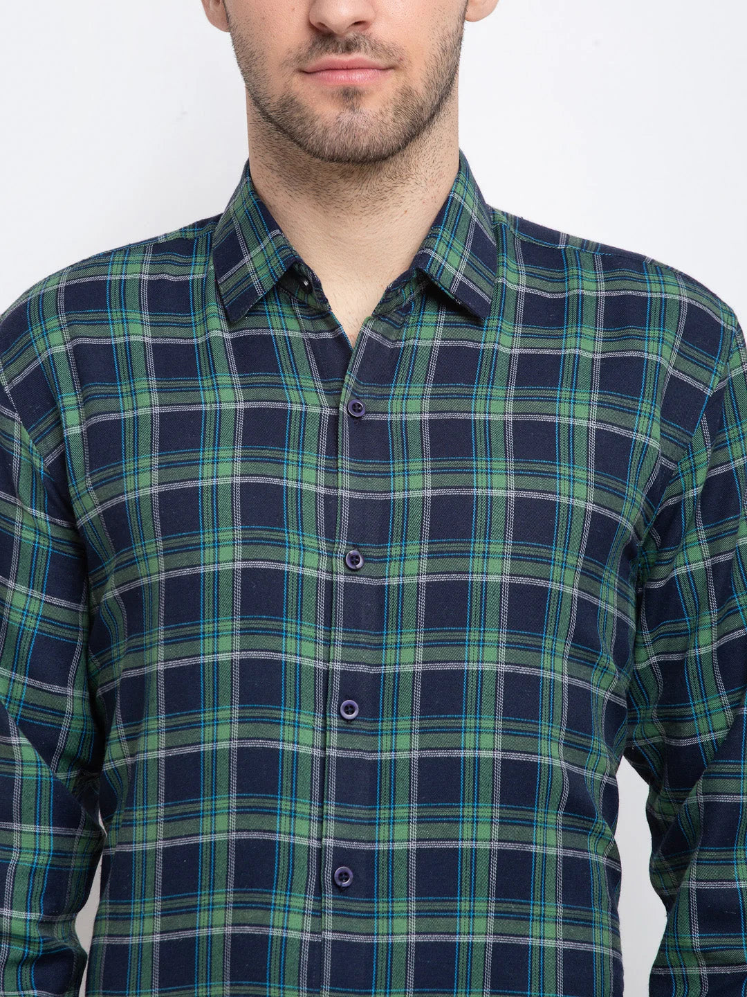 Green Checked Cotton Formal Mens Shirt | Indian Needle
