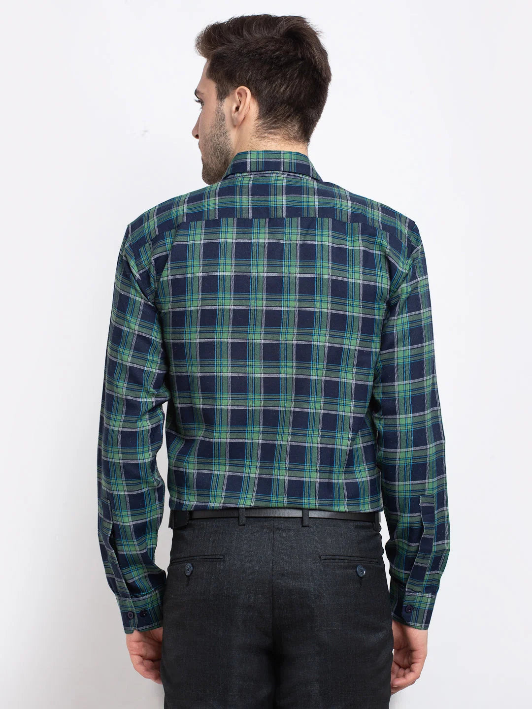 Green Checked Cotton Formal Mens Shirt | Indian Needle