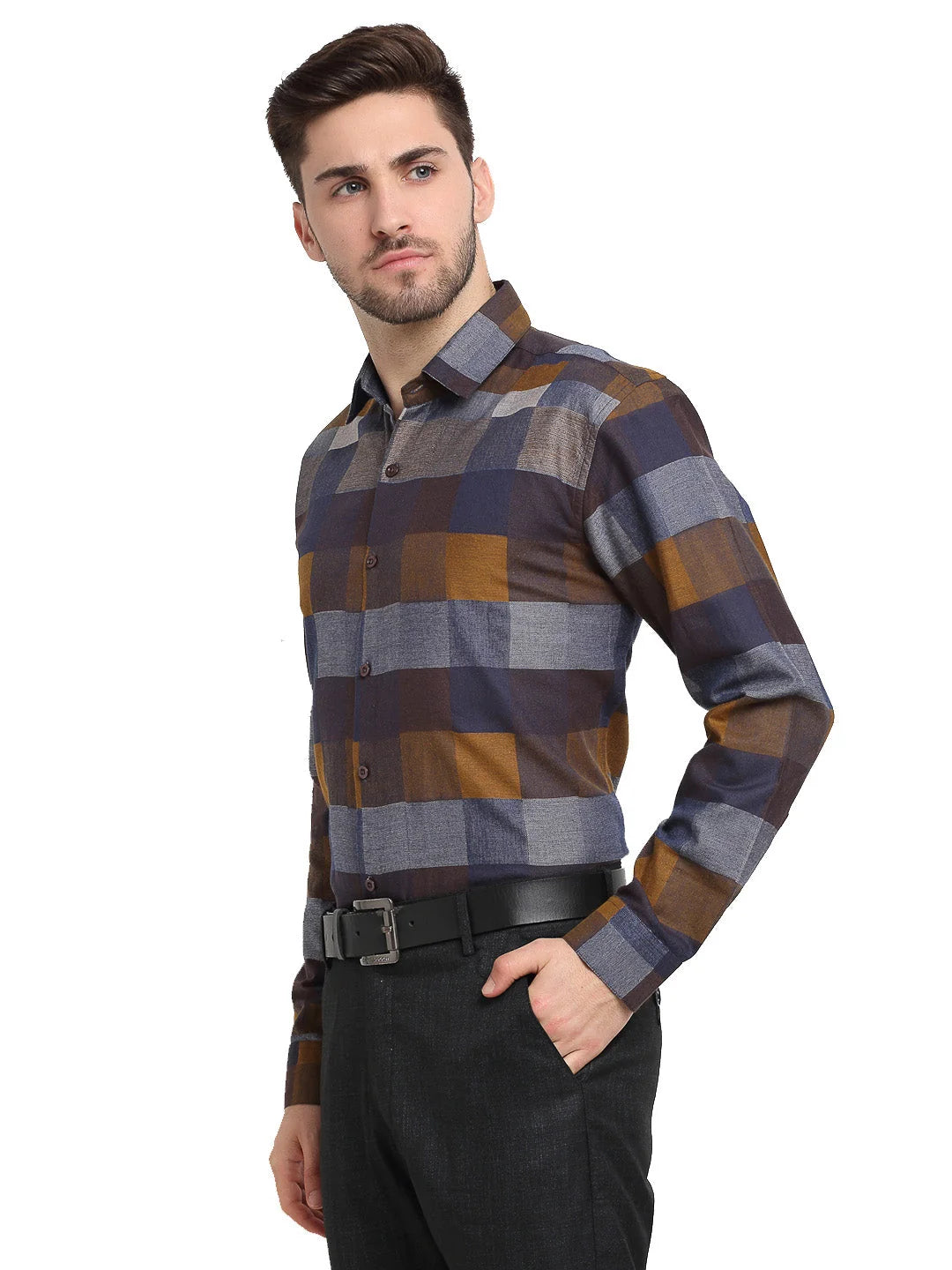 Multicolor Checked Cotton Formal Mens Shirt | Indian Needle
