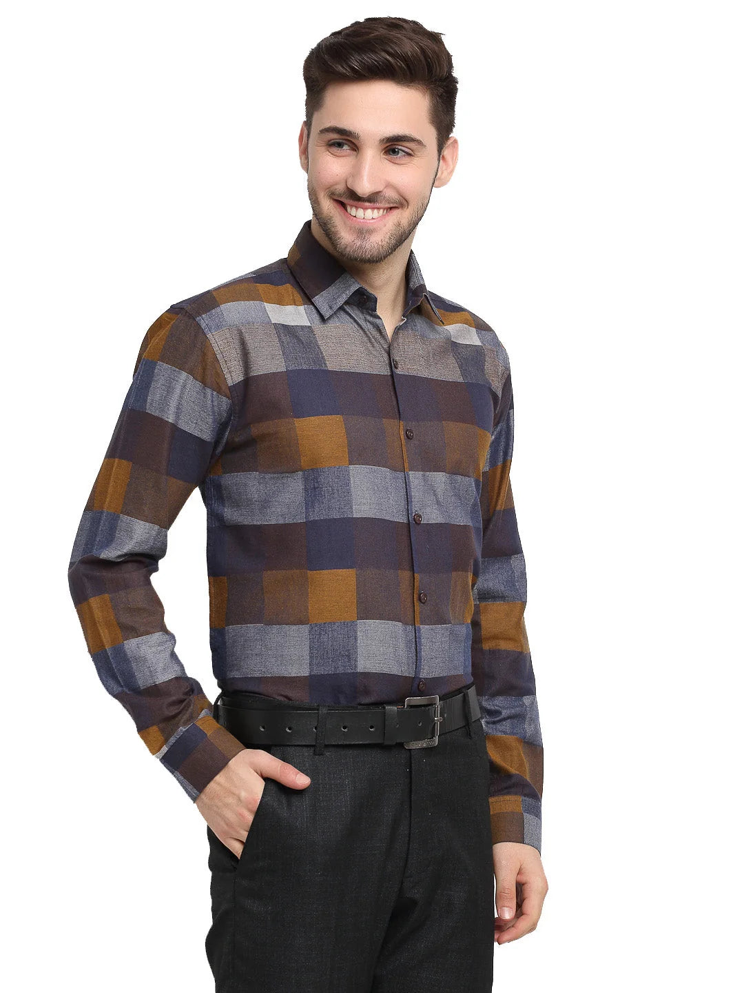 Multicolor Checked Cotton Formal Mens Shirt | Indian Needle