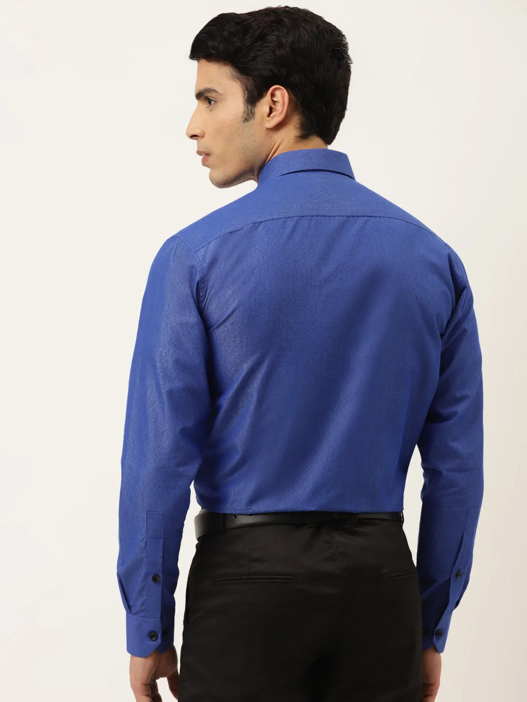 Men's Blue Solid Formal Cotton Shirt | Indian Needle