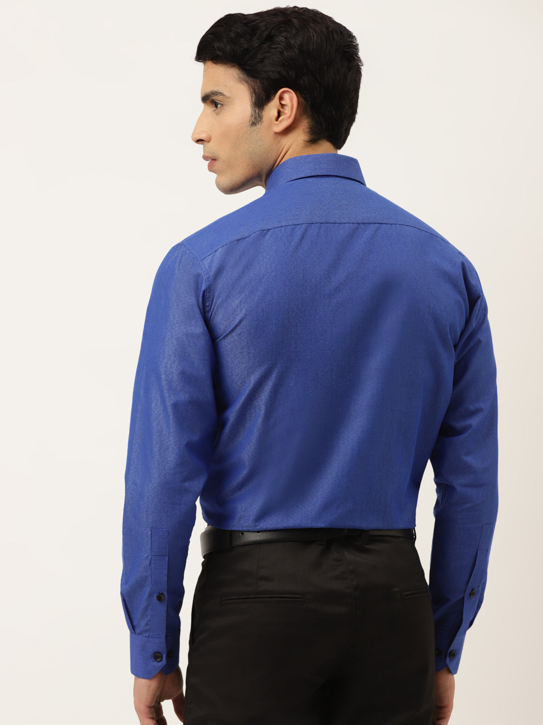 Men's Blue Solid Formal Cotton Shirt | Indian Needle