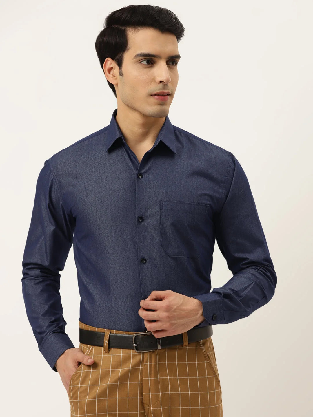Indian Needle Men's Solid Formal Cotton Shirt-SF-788Charcoal