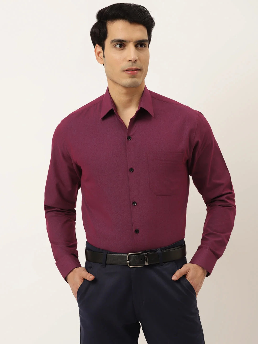Wine Cotton Formal Shirt - Solid Mens Shirt