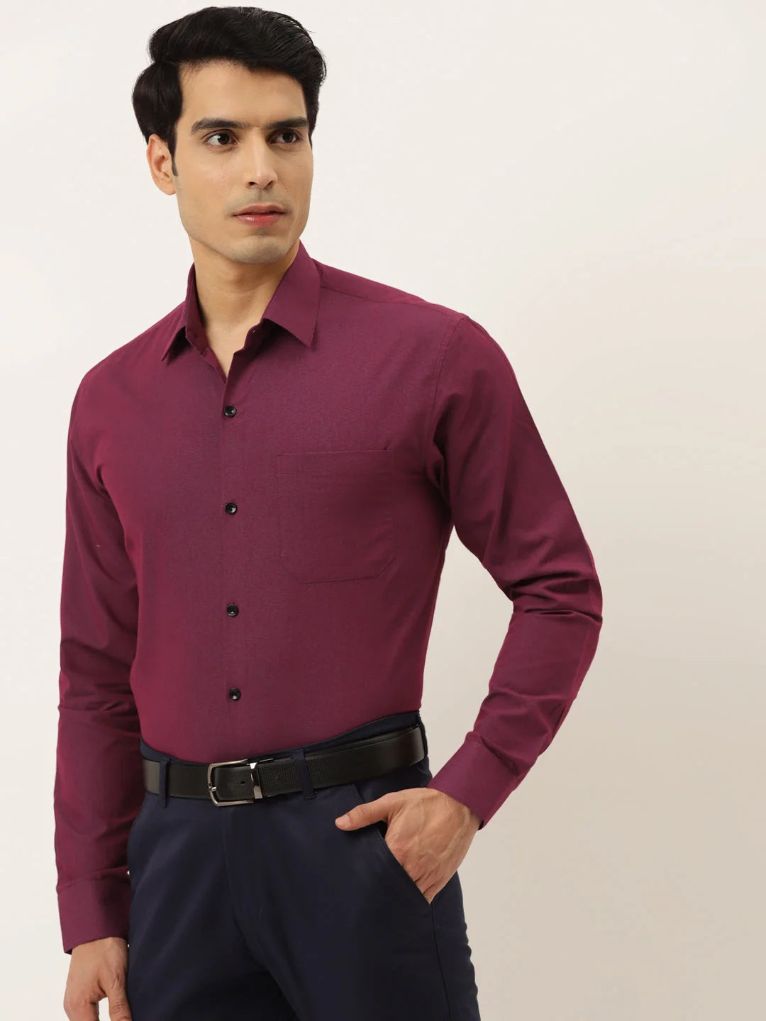 Wine Cotton Formal Shirt - Solid Mens Shirt