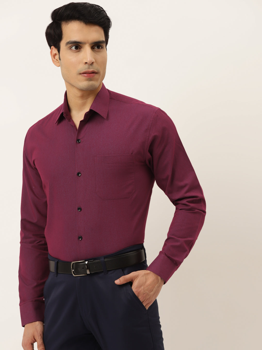 Wine Cotton Formal Shirt - Solid Mens Shirt