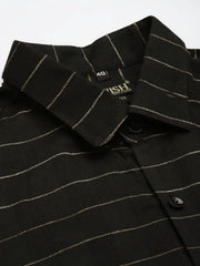 Indian Needle Men's Formal Cotton Horizontal Striped Shirt-SF-790Black