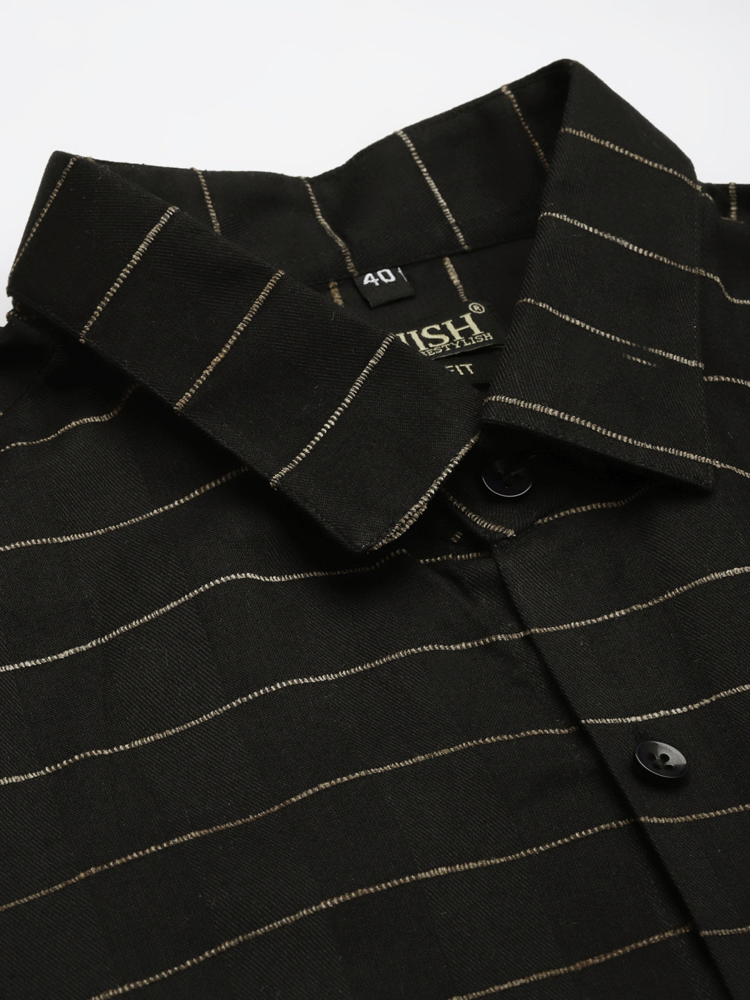 Black Cotton Formal Shirt - Horizontal Striped Mens Shirt