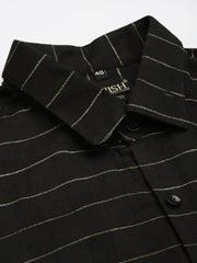 Indian Needle Men's Formal Cotton Horizontal Striped Shirt-SF-790Black