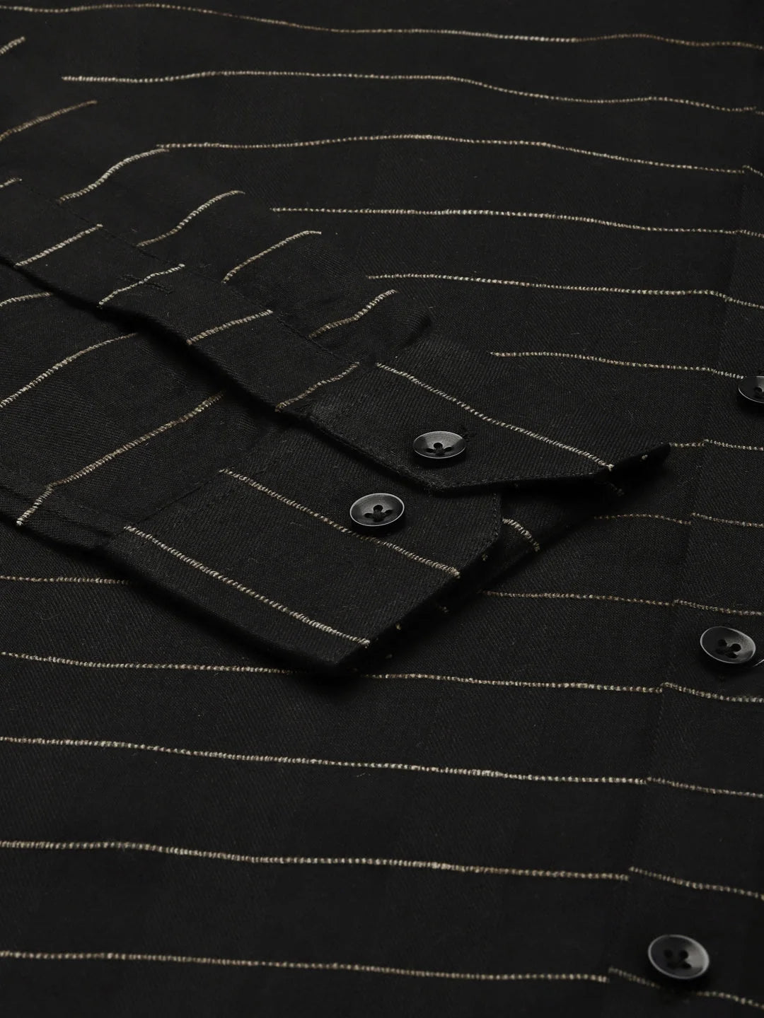 Black Cotton Formal Shirt - Horizontal Striped Mens Shirt
