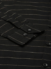 Indian Needle Men's Formal Cotton Horizontal Striped Shirt-SF-790Black