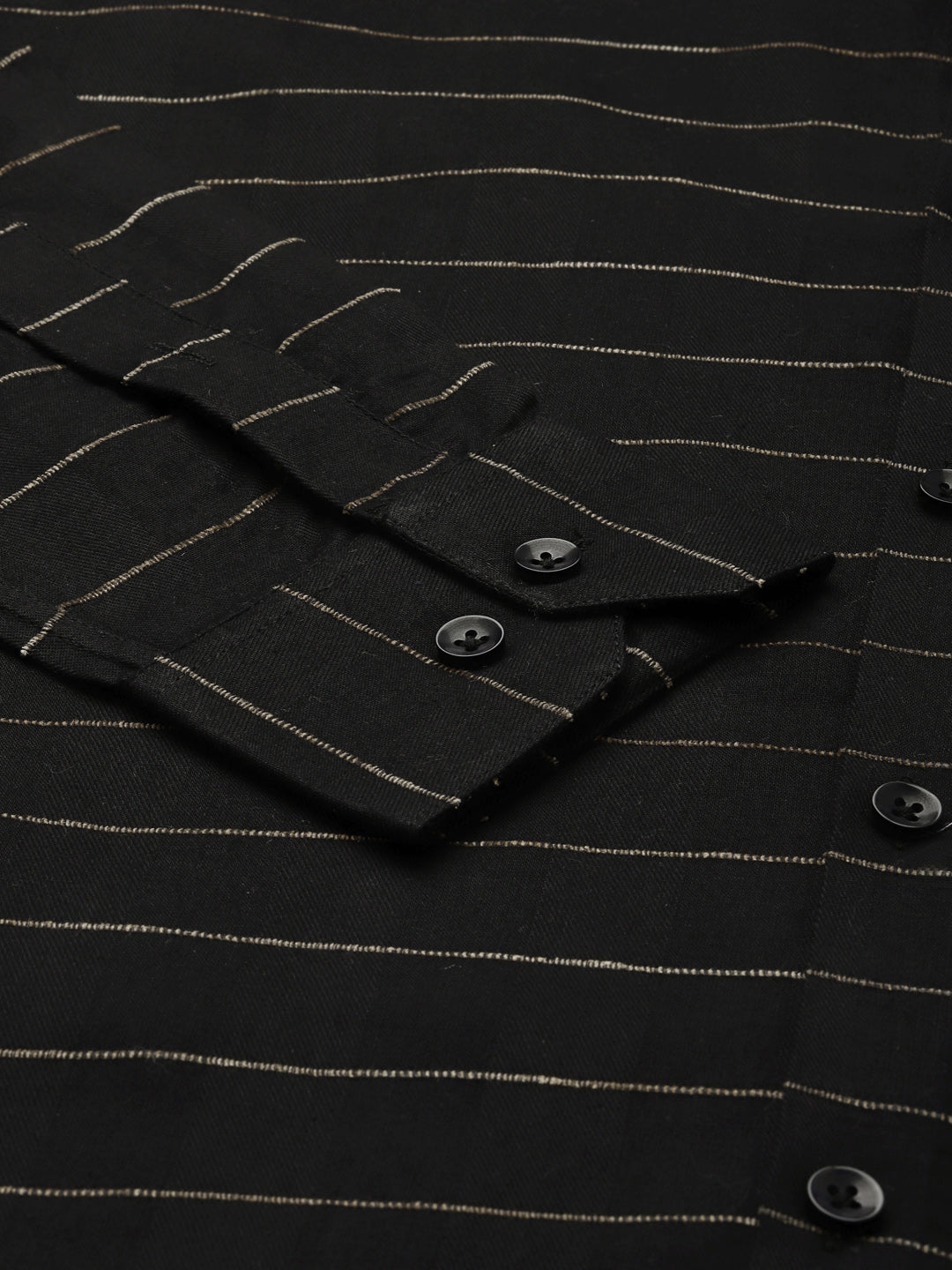 Black Cotton Formal Shirt - Horizontal Striped Mens Shirt