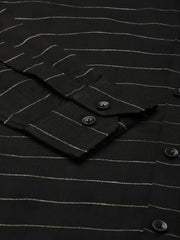 Indian Needle Men's Formal Cotton Horizontal Striped Shirt-SF-790Black