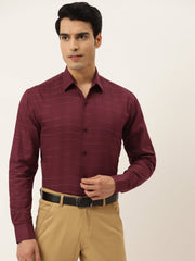 Indian Needle Men's Formal Cotton Horizontal Striped Shirt-SF-790Maroon