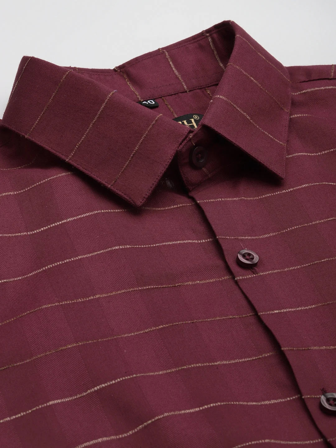 Maroon Cotton Formal Shirt - Horizontal Striped Mens Shirt