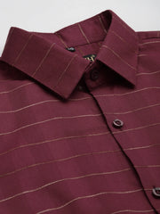 Indian Needle Men's Formal Cotton Horizontal Striped Shirt-SF-790Maroon