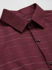 Indian Needle Men's Formal Cotton Horizontal Striped Shirt-SF-790Maroon