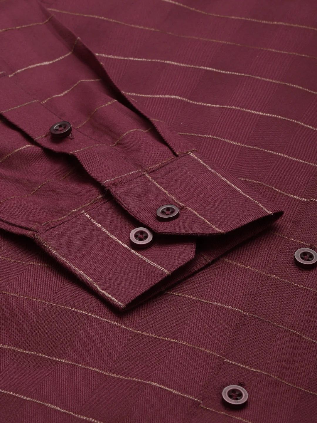 Maroon Cotton Formal Shirt - Horizontal Striped Mens Shirt