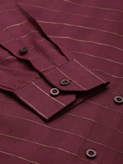 Indian Needle Men's Formal Cotton Horizontal Striped Shirt-SF-790Maroon